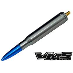 VMS RACING 50 Cal Caliber GUNMETAL BLUE TIP BULLET ANTENNA in Heavy Gauge Billet Aluminum Short Compatible with Ford F150 F-150 97 98 99 00 01 02 03 04 05 06 07 08 09 10 11 12 13 14 15 16 17 18 19