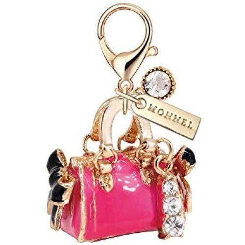 MC40 New Arrival Adorable Hot Pink 3D Pink Handbag Lobster Clasp Charms Pendants with Pouch Bag (1 piece)