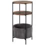 Homfa Vintage Round End Table, 3-Tier Industrial Side Table Night Stand with Storage Basket Wood Look Accent Furniture with Metal Frame