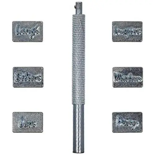 6 Piece Inspirational Word Metal Stamp Sets – Includes 6 Stamp Heads, 1 Handle, and Instructions – for Creating Jewelry, Art Pieces, and Décor (Inspire 1)