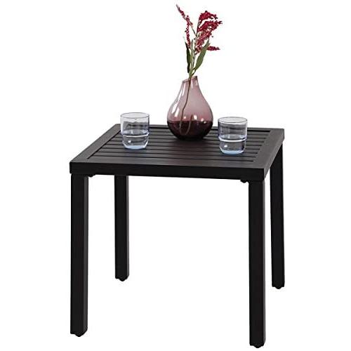 PHI VILLA Indoor Outdoor Small Metal Square Side/End Table, Patio Coffee Bistro Table, Black