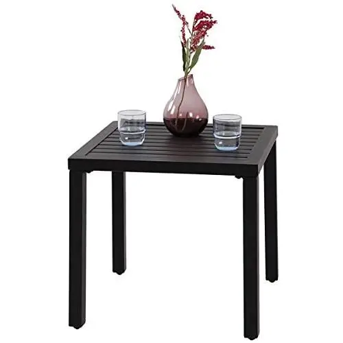 PHI VILLA Indoor Outdoor Small Metal Square Side/End Table, Patio Coffee Bistro Table, Black PHI VILLA Indoor Outdoor Small Metal Square Side/End Table, Patio Coffee Bistro Table, Black
