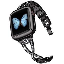 JSGJMY Bling Bands Compatible with Apple Watch Band 38mm 40mm 42mm 44mm Series 5/4/3/2/1 Women Diamond Rhinestone X-Link Metal Jewelry Bracelet(Black, 38mm/40mm)