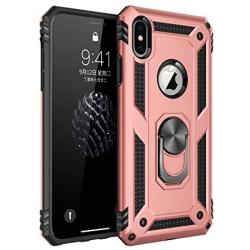 Military Grade Drop Impact for iPhone Xs Case iPhone X Case 360 Metal Rotating Ring Kickstand Holder Built-in Magnetic Car Mount Shockproof Cover for iPhone Xs X Protection Case (Rose Gold)