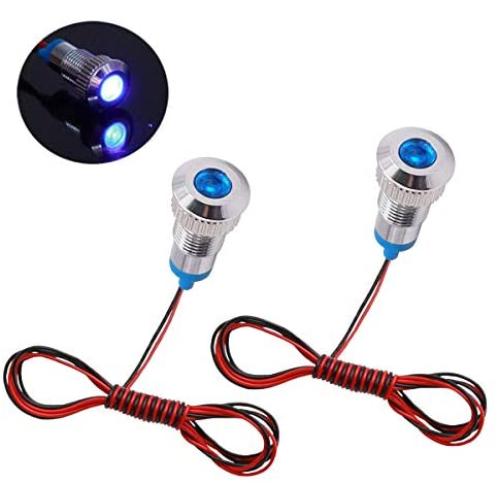 smseace 2PCS Blue DC/AC12V-24V Energy Saving 5/16‘’ Indicator Light Mounting Hole 8mm with 1M Cable Length Metal Waterproof LED Indicator Light DQ-8-B-1M