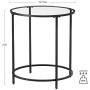 VASAGLE Round Side Table, Glass End Table with Metal Frame, Small Coffee Accent Table, Bedside Table, Modern Style, for Living Room, Balcony, Bedroom, Black ULGT020B01