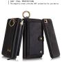 JAZ iPhone 8 Wallet Case / iPhone 7 Wallet Case - Multi-Function Wristlets Zipper Purse Detachable Magnetic 14 Card Slots Money Pocket Clutch Leather Wallet Case for Apple iPhone 8 / 7 / 6S / 6 Black