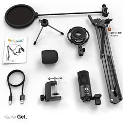 FIFINE Studio Condenser USB Microphone Computer PC Microphone Kit with Adjustable Scissor Arm Stand Shock Mount for Instruments Voice Overs Recording Podcasting YouTube Karaoke Gaming Streaming-T669