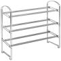 Seville Classics 3-Tier Expandable 24-Pair Shoe Rack Non-Slip Metal Freestanding Closet, Entryway, Bedroom Footwear Organizer, Chrome Poles