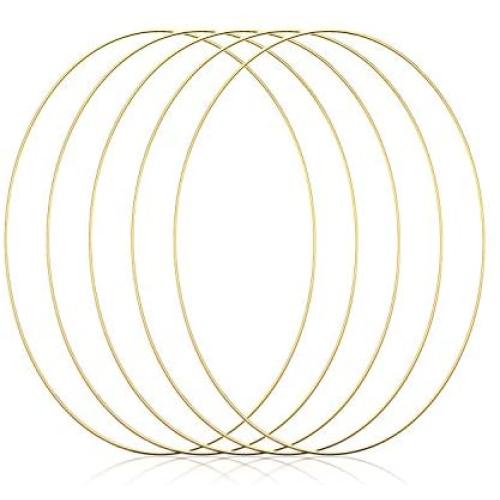 5 Pieces Large Metal Floral Hoop Wreath Macrame Gold Hoop Rings for Making Wedding Wreath Decor and DIY Dream Catcher Wall Hanging Crafts (10 Inch)