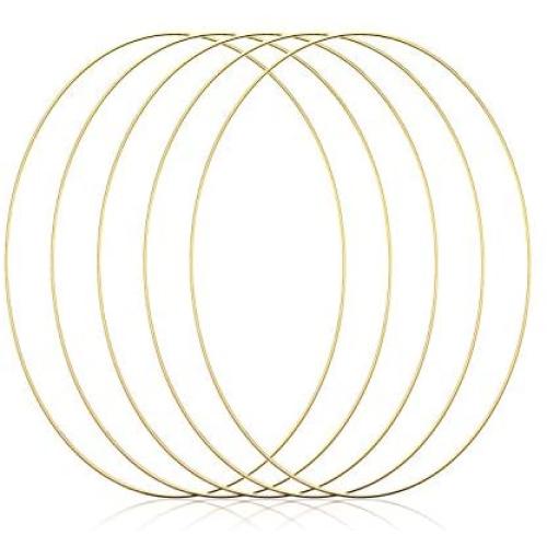 5 Pieces Large Metal Floral Hoop Wreath Macrame Gold Hoop Rings for Making Wedding Wreath Decor and DIY Dream Catcher Wall Hanging Crafts (10 Inch)