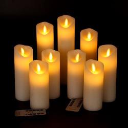 Vinkor Flameless Candles Led Candles Set of 9(H 4'' 5'' 6'' 7'' 8'' 9'' xD 2.2'') Ivory Real Wax Battery Operated Candles with Moving LED Flame & 10-Key Remote Control 2/4/6/8 Hours Timer