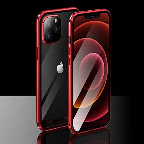 iPhone 12 Mini Case Clear Tempered Glass Magnetic 360 Degree Protective CeeDoo Cover with Camera and Screen Protector, (5.4''- Red) iPhone 12 Mini Case Clear Tempered Glass Magnetic 360 Degree Protective CeeDoo Cover with Camera and Screen Protector, (5.4''- Red)