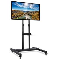 Rfiver Mobile TV Stand Rolling Cart with Tilt Mount/Locking Wheels for 37-80Inch Flat Screen/Curved TVs, Height Adjustable Floor Stand with Laptop Shelf, Portable Outdoor Display Trolley, Extra Tall