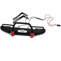 RCLIONS Aluminum Metal Front Bumper with LED Headlights Towing Shackles for TRX4,SCX10-ii 1/10th RC Crawler Car