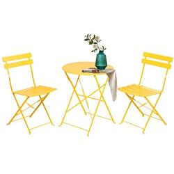 Grand patio 3pc Metal Folding Bistro Set, 2 Chairs and 1 Table, Weather-Resistant Outdoor/Indoor Conversation Set for Patio, Yard, Garden-Yellow