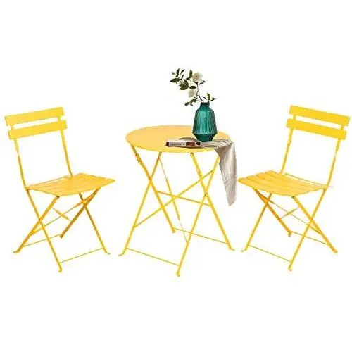 Grand patio 3pc Metal Folding Bistro Set, 2 Chairs and 1 Table, Weather-Resistant Outdoor/Indoor Conversation Set for Patio, Yard, Garden-Yellow Grand patio 3pc Metal Folding Bistro Set, 2 Chairs and 1 Table, Weather-Resistant Outdoor/Indoor Conversation Set for Patio, Yard, Garden-Yellow