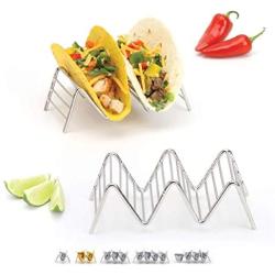 Taco Holders Set of 2 Premium Stainless Steel Stackable Stands, Each Rack Holds 2 or 3 Hard or Soft Tacos, Five Styles Available By 2lbDepot