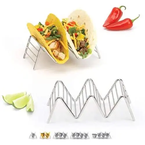 Taco Holders Set of 2 Premium Stainless Steel Stackable Stands, Each Rack Holds 2 or 3 Hard or Soft Tacos, Five Styles Available By 2lbDepot Taco Holders Set of 2 Premium Stainless Steel Stackable Stands, Each Rack Holds 2 or 3 Hard or Soft Tacos, Five Styles Available By 2lbDepot