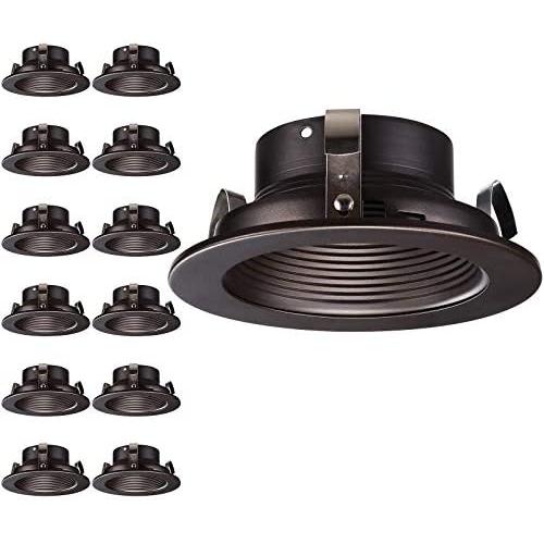 TORCHSTAR 12-Pack 4 Inch Recessed Can Light Trim, Oil Rubbed Bronze Metal Step Baffle Trim, for PAR20, R20, BR20 Light Bulbs, for 4” Recessed Cans, Halo/Juno Remodel Recessed Housing