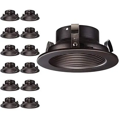 TORCHSTAR 12-Pack 4 Inch Recessed Can Light Trim, Oil Rubbed Bronze Metal Step Baffle Trim, for PAR20, R20, BR20 Light Bulbs, for 4” Recessed Cans, Halo/Juno Remodel Recessed Housing