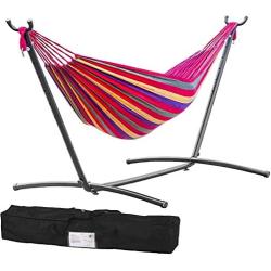 TechFaith Double Hammock Two Person Adjustable Hammock Bed with Space Saving Steel Stand Includes Portable Carrying Case, Easy Set Up