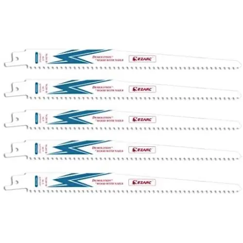 EZARC Reciprocating Saw Blade Bi-Metal Cobalt Sabre Saw Blades for Wood Demolition 9-Inch 6TPI R922DH (5-Pack) EZARC Reciprocating Saw Blade Bi-Metal Cobalt Sabre Saw Blades for Wood Demolition 9-Inch 6TPI R922DH (5-Pack)