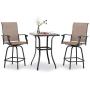 PHI VILLA Patio 3 PC Swivel Bar Sets Textilene High Bistro Sets, 2 Bar Stools and 1 Table, Brown