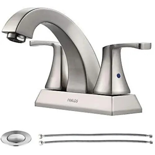 PARLOS 2 Handles Bathroom Faucet with Metal Pop-up Drain and Faucet Supply Lines, Brushed Nickel,Doris 14072