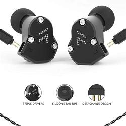 RevoNext QT2S in Ear Monitor Headphones, Triple Driver 2DD+1BA Balanced Armature with Dynamic Metal Shell Noise-Isolating Deep Bass Wired Earbuds with Detachable Cables(Black no mic)