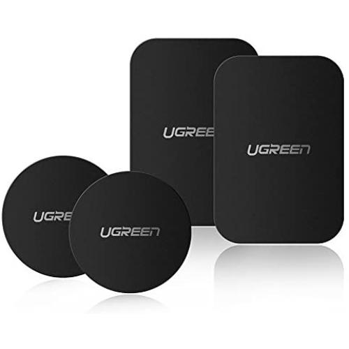 UGREEN Metal Plate for Magnet Cell Phone Holder Sticky Adhesive Replacement for Magnetic Car Mount and Phone Case 4 Pack 2 Rectangle and 2 Round Black