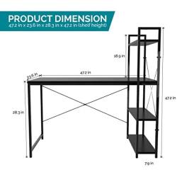 Desk with 3 Tier On Top & Below Desk Shelving | Home Office Computer Desk | Metal & Wood Industrial Style | 3 Shelf Modern Desk Shelving (Black)