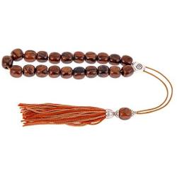 Brown Obsidian Gemstone, Handmade Greek Worry Beads or Komboloi with Alpaca Metal Parts on Pure Silk Cord & Tassel, Length 34cm (13.4)