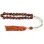 Brown Obsidian Gemstone, Handmade Greek Worry Beads or Komboloi with Alpaca Metal Parts on Pure Silk Cord & Tassel, Length 34cm (13.4)