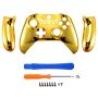 eXtremeRate Chrome Gold Top Shell Front Housing Faceplate Replacement Parts with Side Rails Panel for Xbox One X & One S Controller (Model 1708)