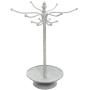 MyGift Vintage Style Whitewashed Metal 12 Hook Jewelry Organizer Tree Rack Stand w/Ring Dish Tray