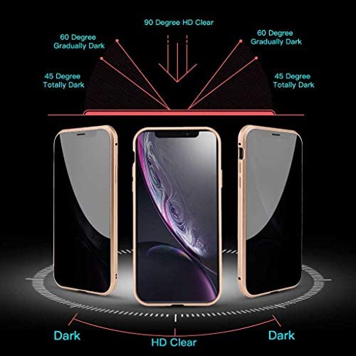 MIMEI Privacy Magnetic Case for iPhone X/Xs 5.8'', Clear Double Sided Tempered Glass [Magnet Absorption Metal Bumper Frame] Thin Anti-Spy 360 Full Protective Phone Case 5.8 (Gold, X/Xs 5.8'')
