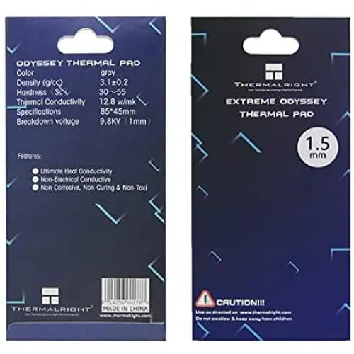 CB Thermalright Thermal Pad 12.8 W/mK, 85x45x1.5mm, Non Conductive Heat Resistance High Temperature Resistance, Silicone Thermal Pads for Laptop Heatsink/GPU/CPU/LED Cooler (1.5mm) CB Thermalright Thermal Pad 12.8 W/mK, 85x45x1.5mm, Non Conductive Heat Resistance High Temperature Resistance, Silicone Thermal Pads for Laptop Heatsink/GPU/CPU/LED Cooler (1.5mm)