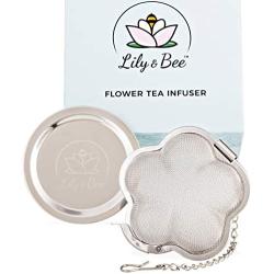 Reusable Tea Infuser Ball for Loose Leaf Tea, Unique Flower Shape, Fine Mesh Stainless Steel Single Serve Strainer and Steeper with Charming Drip Tray, Cute Tea Gift Set, Perfect for all Occasions