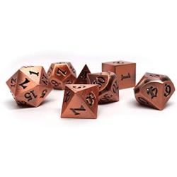 Legendary Copper Metal Polyhedral Dice Set with Black Signature Font - 7 Piece Collection