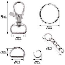 Swpeet 150Pcs Metal Lobster Claw Clasps Hook Kit, Including 30Pcs Key Chain Hooks, 30Pcs D Rings, 30Pcs Key Ring and 30Pcs Extender Chain with 30 Pcs Open Jump Rings for Making Handbags, Dog Collars