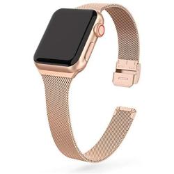 SWEES Compatible with iWatch 38mm 40mm 42mm 44mm, Stainless Steel Metal Narrow Small Soft Thin Replacement Compatible for iWatch Series 6 5 4 3 2 1 SE Women Men, Black, Champagne, Silver, Rose Gold