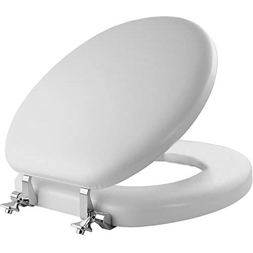 Mayfair 13CP 000 Soft Toilet Seat with Molded Wood Core and Classic Chrome Metal Hinges, 1 Pack Round, White
