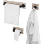MyGift 3-Piece Torched Wood & Black Metal Pipe Wall Mounted Towel Bar, Toilet Paper Holder, and Robe Hook Bathroom Accessory Set