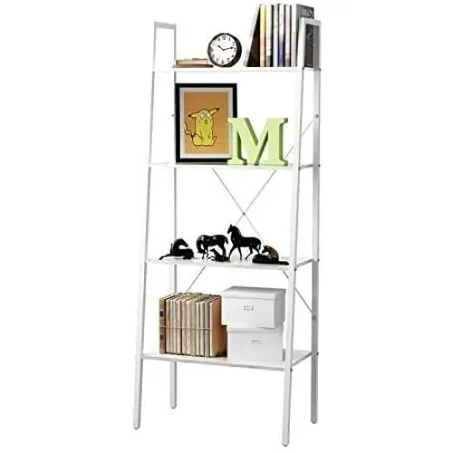 HOME BI 4-Tier Industrial Ladder Shelf Bookcase, Plant Stand Storage Rack Shelves, Vintage Furniture for Living Room, Bedroom, Office, White HOME BI 4-Tier Industrial Ladder Shelf Bookcase, Plant Stand Storage Rack Shelves, Vintage Furniture for Living Room, Bedroom, Office, White