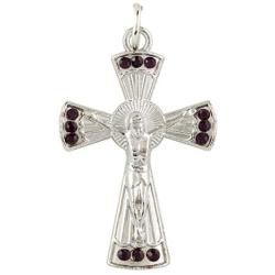 Silver Tone Base Metal Assorted Color Glass Rhinestone Crucifix Charm Pendants with Bail 1 3/8 Inch, Set Lot of 5 Pieces