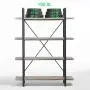 HSH 4-Shelf Vintage Industrial Bookshelf, Rustic Wood and Metal Bookcase, Open Wide Office Etagere Book Shelf, Grey Oak