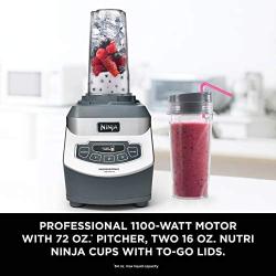 Ninja Professional Countertop Blender with 1100-Watt Base, 72 Oz Total Crushing Pitcher and (2) 16 Oz Cups for Frozen Drinks and Smoothies (BL660), Gray