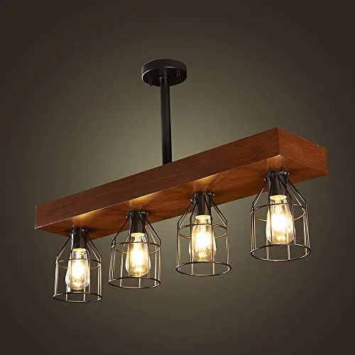 Wellmet Farmhouse Chandelier with Metal Cages, Rustic Chandelier for Dinning Room, 4 Lights Chandeliers Hanging Light for Living Room, Kitchen Island Lighting, Pool Table Light (Brown Smooth) Wellmet Farmhouse Chandelier with Metal Cages, Rustic Chandelier for Dinning Room, 4 Lights Chandeliers Hanging Light for Living Room, Kitchen Island Lighting, Pool Table Light (Brown Smooth)