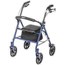 Drive Medical 10257BL-1 Four Wheel Walker Rollator with Fold Up Removable Back Support